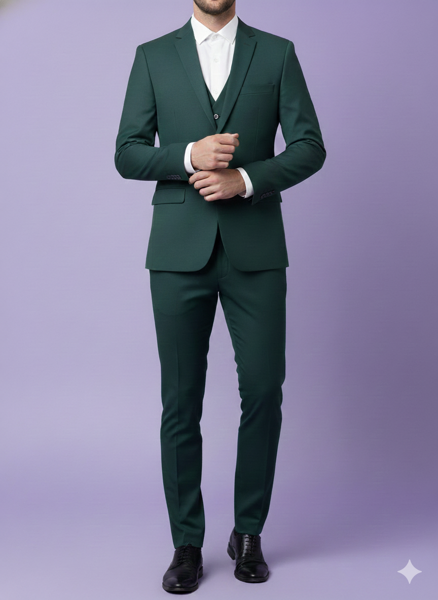 Sambodhi Raja Sahab Premium Dark Green Suiting Fabric – Luxury Soft, Lustrous Feel for Impeccably Tailored Formalwear