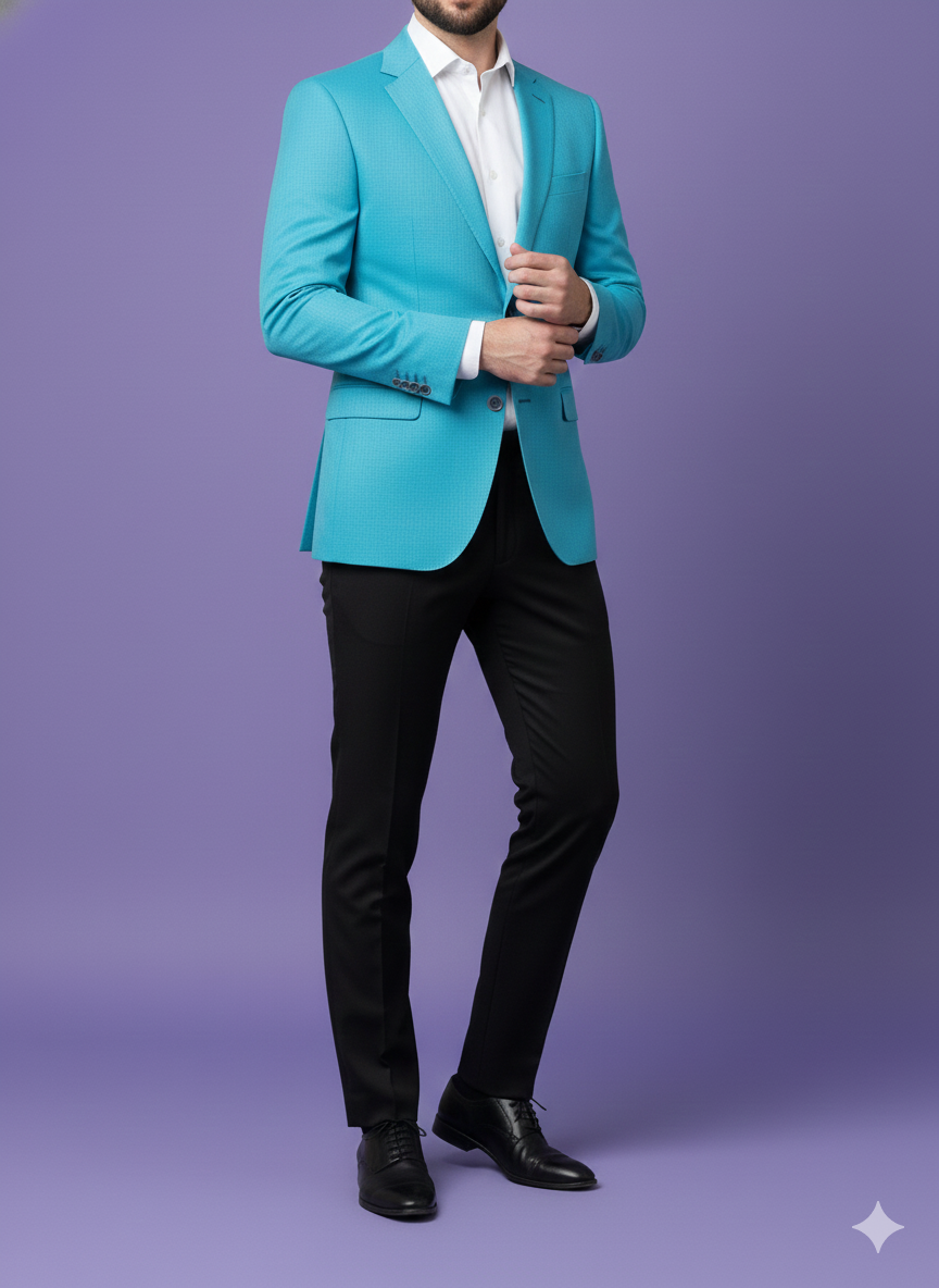 Sambodhi Raja Sahab Premium Firozi Blue Suiting Fabric – Luxury Soft, Lustrous Feel for Impeccably Tailored Formalwear