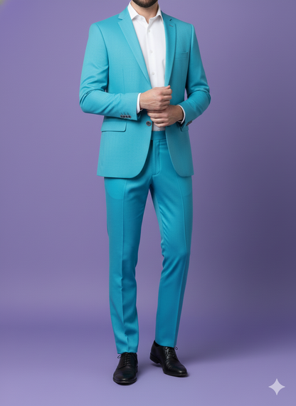 Sambodhi Raja Sahab Premium Firozi Blue Suiting Fabric – Luxury Soft, Lustrous Feel for Impeccably Tailored Formalwear