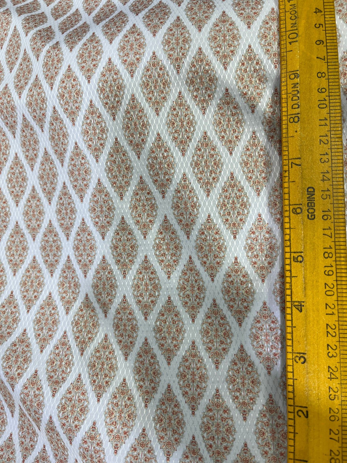 Premium Peach-White Geometric Mix-Cotton Dobby Print Kurta Fabric – 36” Width for Tailored Perfection
