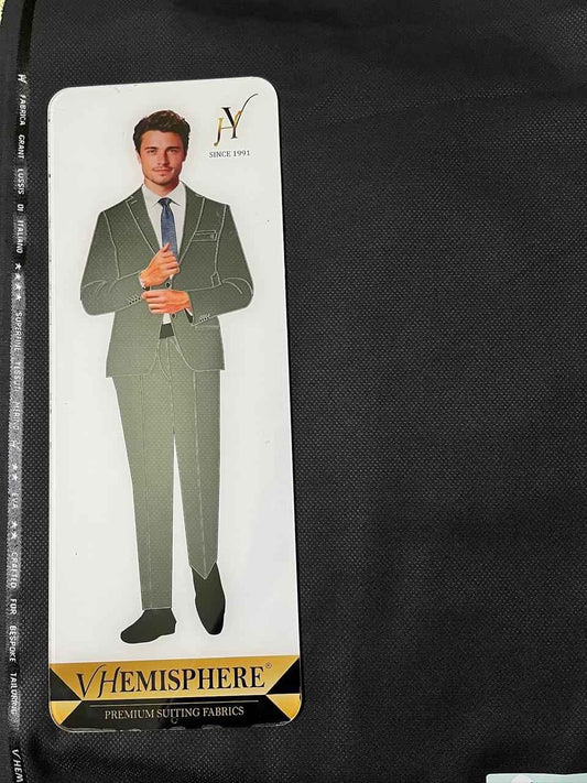 V Hemisphere suit fabric sample with a mannequin display on a black background