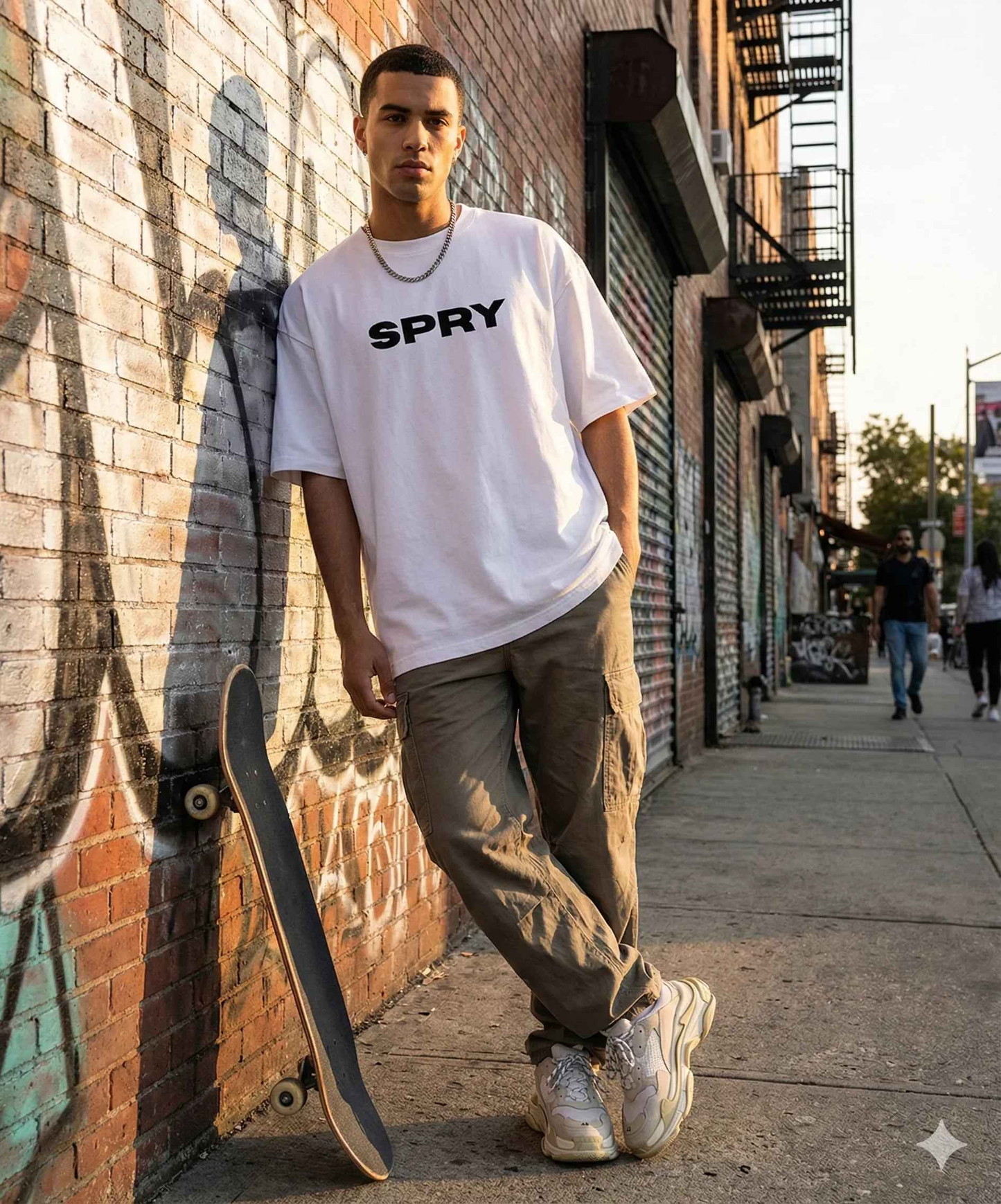 Lucky Riders - SPRY by Poshak Men’s White Oversize T-Shirt – 240 GSM DTF, Front Logo & Biker Back Print