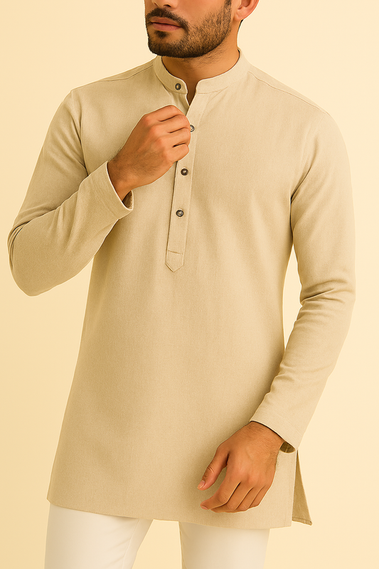 Premium Biscuit Addi/Paper Cotton Kurta Fabric – Ultra-Thin & Breathable, 58" Wide