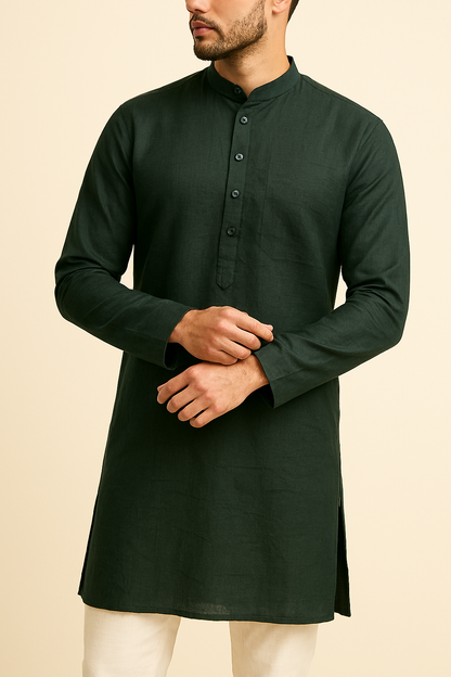 Premium Bottle Green Addi/Paper Cotton Kurta Fabric – Ultra-Thin & Breathable, 58" Wide