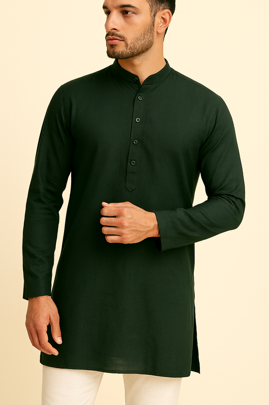Premium Bottle Green Addi/Paper Cotton Kurta Fabric – Ultra-Thin & Breathable, 58" Wide