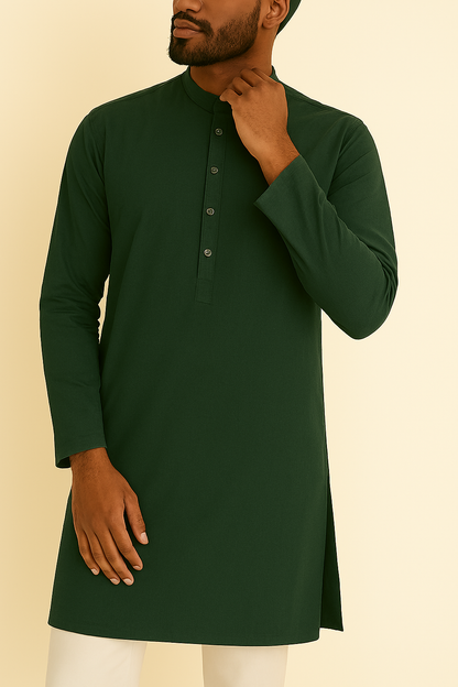 Premium Dark Bottle Green Addi/Paper Cotton Kurta Fabric – Ultra-Thin & Breathable, 58" Wide