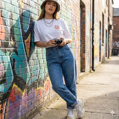 Heart Grid Minimal Oversized Tee – SPRY by Poshak Women’s 220 GSM DTF White T-shirt