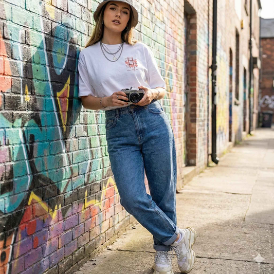 Heart Grid Minimal Oversized Tee – SPRY by Poshak Women’s 220 GSM DTF White T-shirt