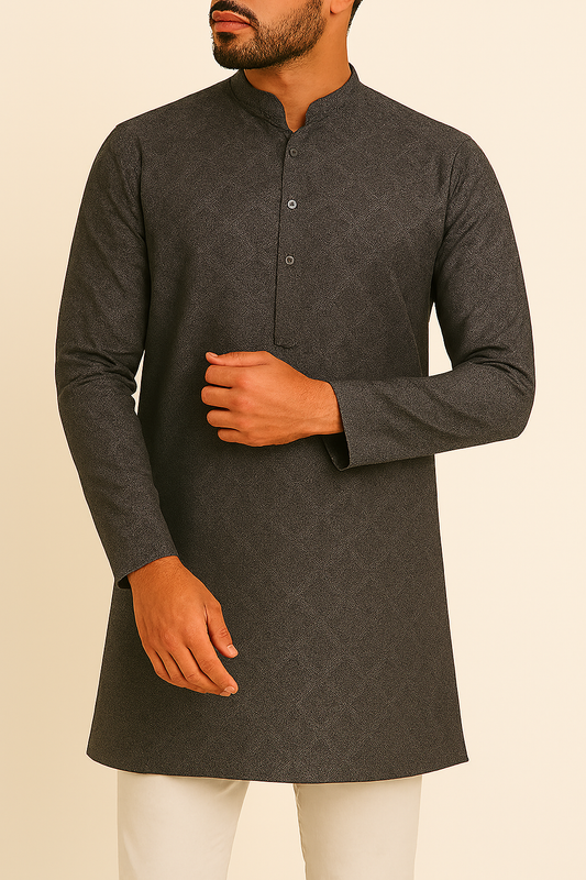 Premium Brown Addi/Paper Cotton Jacquard Print Kurta Fabric – 58” Width for Crisp Tailoring