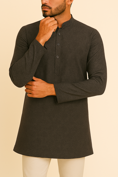 Premium Brown Addi/Paper Cotton Jacquard Print Kurta Fabric – 58” Width for Crisp Tailoring