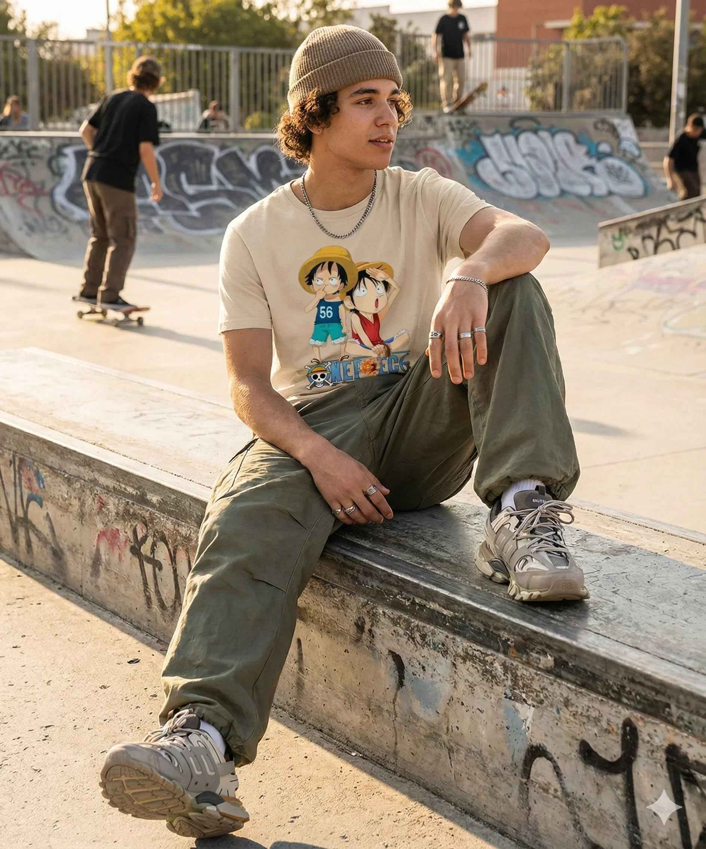 Anime Vibe Beige Graphic Tee – SPRY by Poshak Men’s 180 GSM DTF Printed T-Shirt