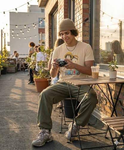 Anime Vibe Beige Graphic Tee – SPRY by Poshak Men’s 180 GSM DTF Printed T-Shirt