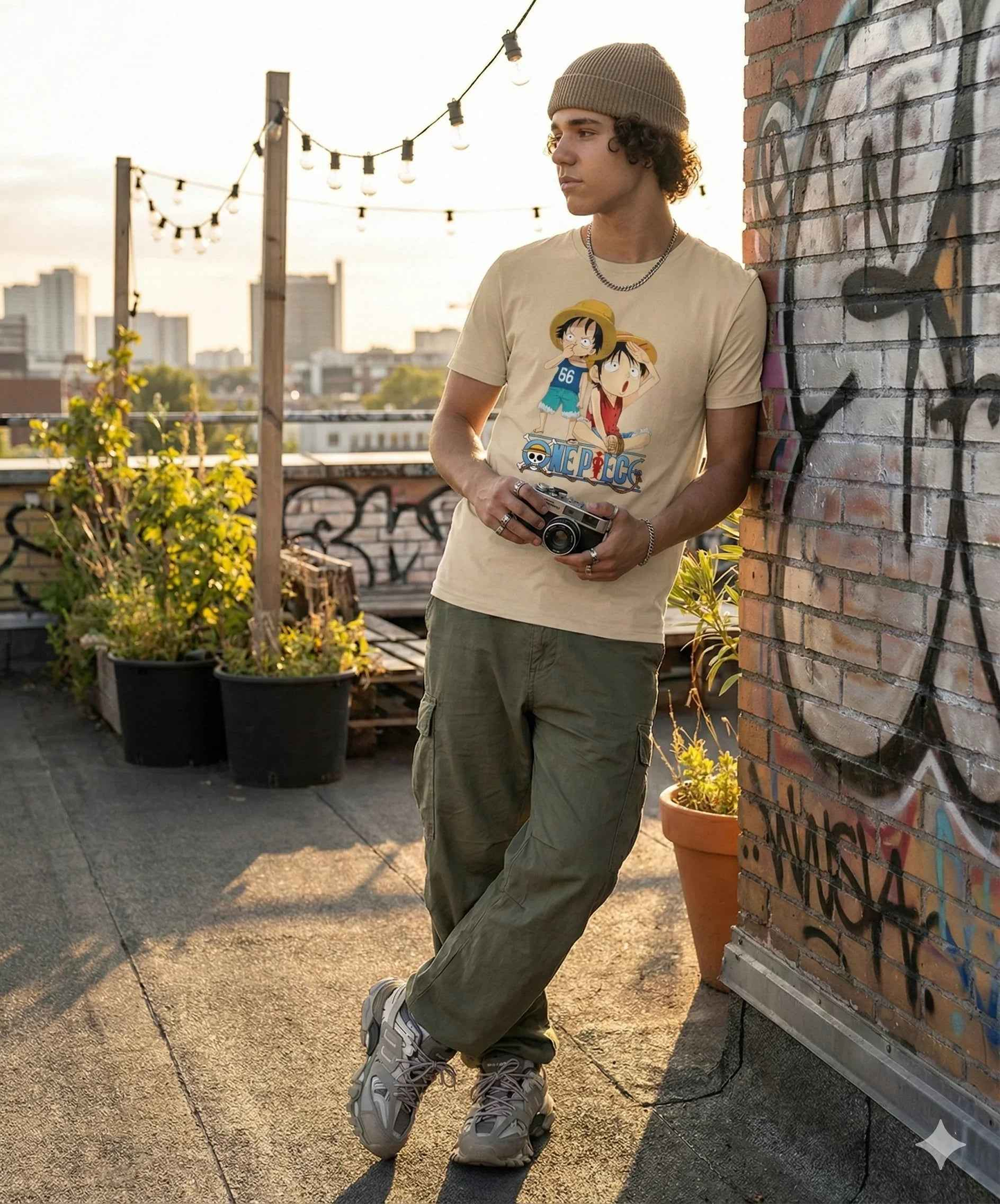 Anime Vibe Beige Graphic Tee – SPRY by Poshak Men’s 180 GSM DTF Printed T-Shirt