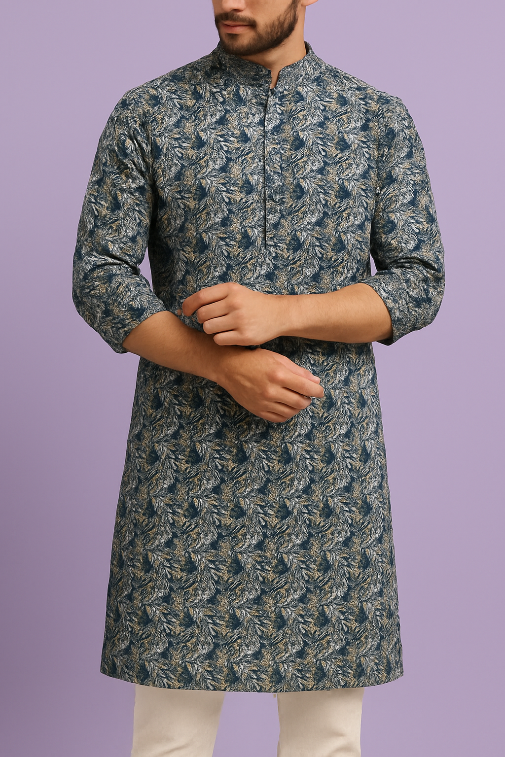 Premium Blue-White Floral Mix-Cotton Print Kurta Fabric – 36” Width for Impeccable Tailoring