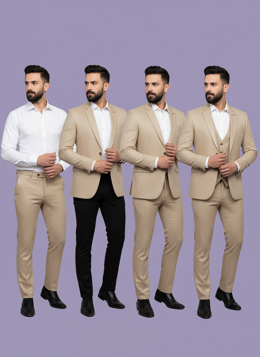 Premium 58" Sambodhi Camay Shiny Beige Suiting Fabric – For Impeccably Tailored Party & Formal Wear