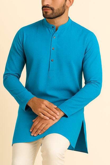 Premium Firozi Blue Addi/Paper Cotton Kurta Fabric – Ultra-Thin & Breathable, 58" Wide