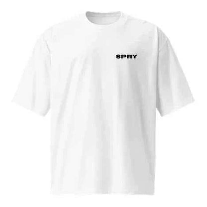 SPRY by Poshak Women’s White Oversize T-Shirt – 220 GSM DTF, SPRY Logo & Statement Back Print