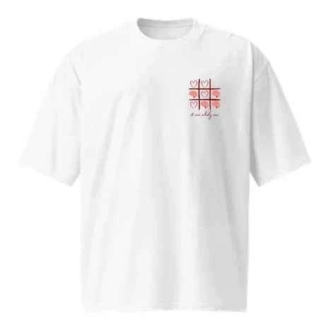Heart Grid Minimal Oversized Tee – SPRY by Poshak Women’s 220 GSM DTF White T-shirt