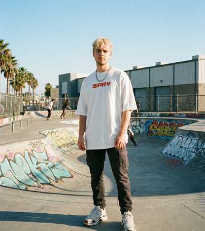 SPRY Oversized white tshirt with red chest logo