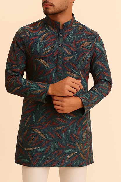 Premium Bottle Green Multicolour Floral Print Addi/Paper Cotton Kurta Fabric – Ultra-Breathable, 58" Wide
