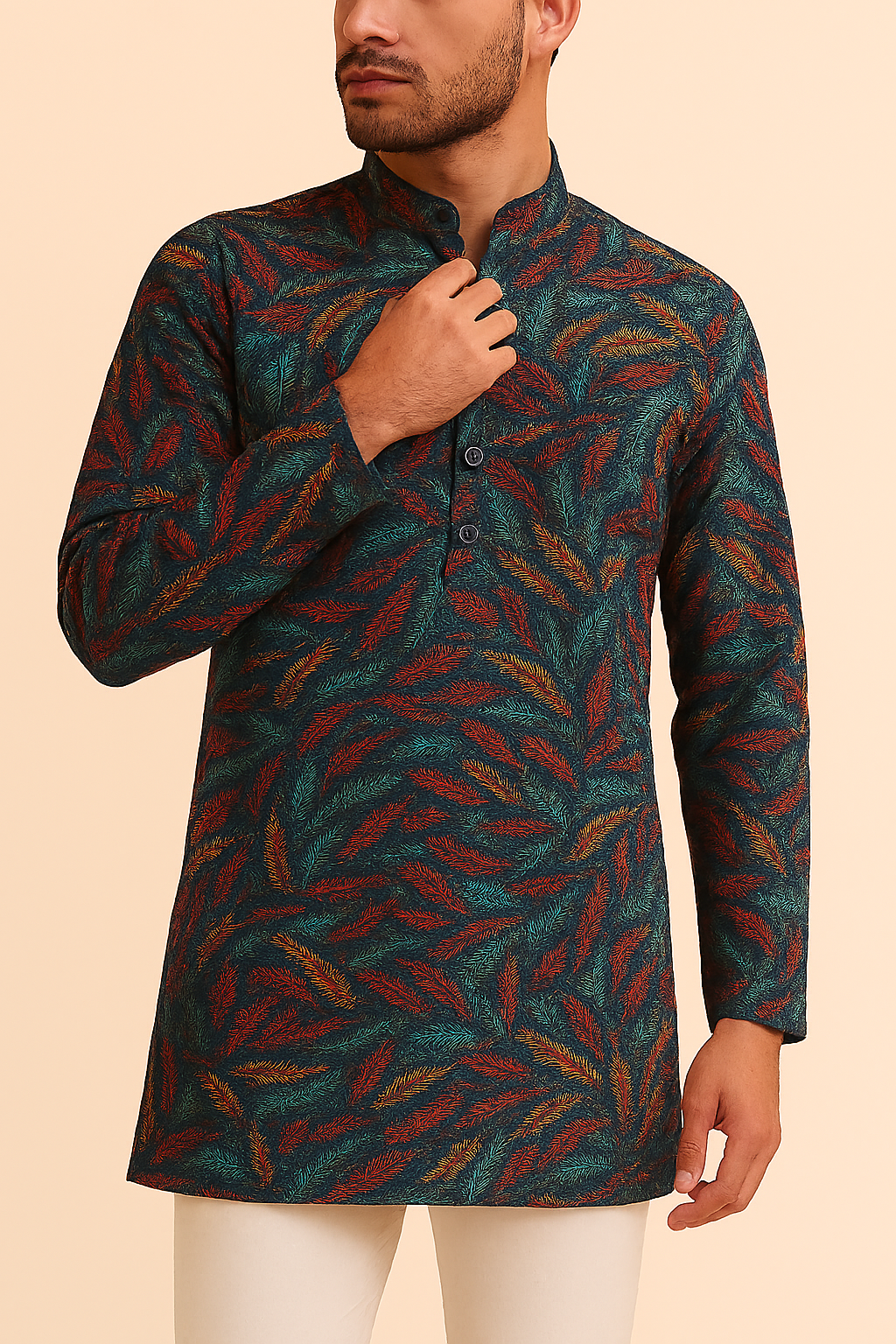 Premium Bottle Green Multicolour Floral Print Addi/Paper Cotton Kurta Fabric – Ultra-Breathable, 58" Wide
