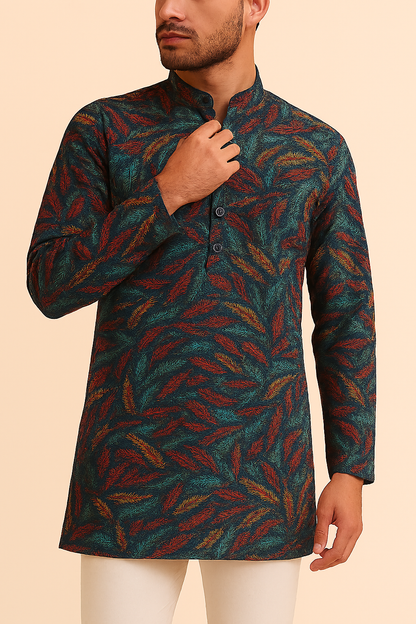 Premium Bottle Green Multicolour Floral Print Addi/Paper Cotton Kurta Fabric – Ultra-Breathable, 58" Wide