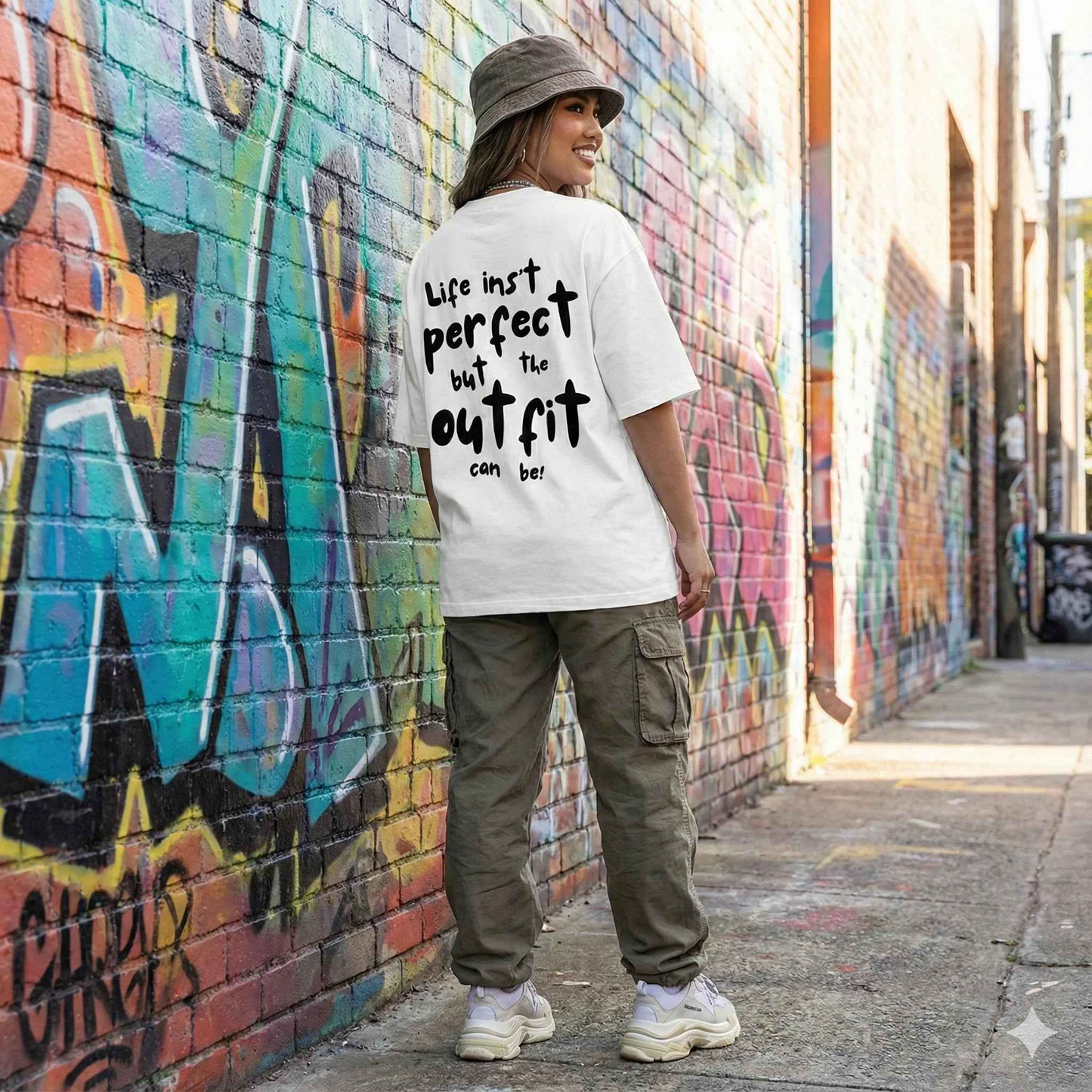 SPRY by Poshak Women’s White Oversize T-Shirt – 220 GSM DTF, SPRY Logo & Statement Back Print