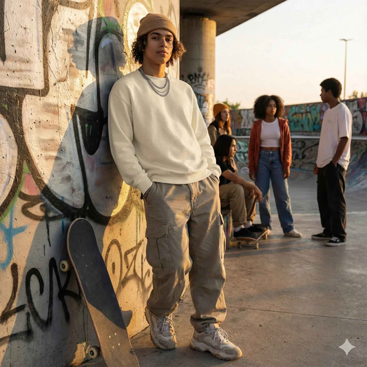 Plains - SPRY by Poshak Men’s Beige Heavyweight Sweatshirt – 450 GSM DTF-Ready Minimal Streetwear