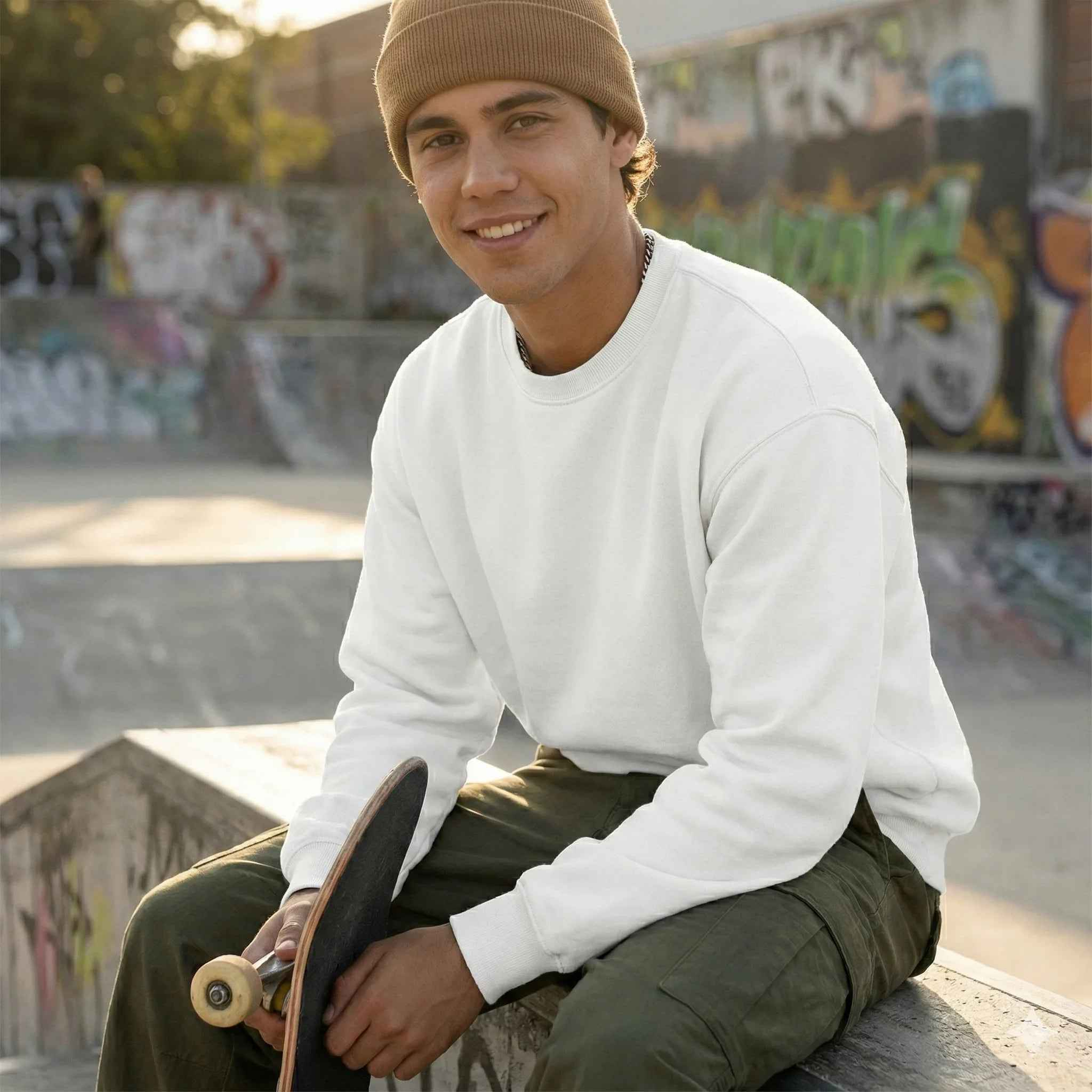 Plains - SPRY by Poshak Men’s White Heavyweight Sweatshirt – 450 GSM DTF-Ready Minimal Essential