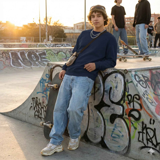 Plains - SPRY by Poshak Men’s Navy Blue Heavyweight Sweatshirt – 450 GSM DTF-Ready Minimal Streetwear