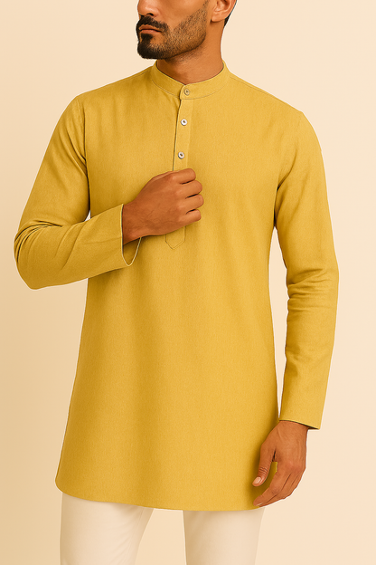Premium Light Mustard Addi/Paper Cotton Kurta Fabric – Ultra-Thin & Breathable, 58" Wide