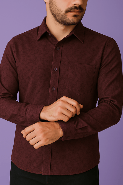Luxury Dark Wine Satin Cotton Print Fabric – 58" Wide, Perfect for Shirts & Kurtas - Poshak Fabrics