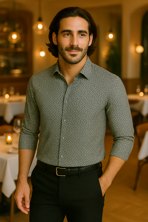 Stylish dobby white printed shirt
