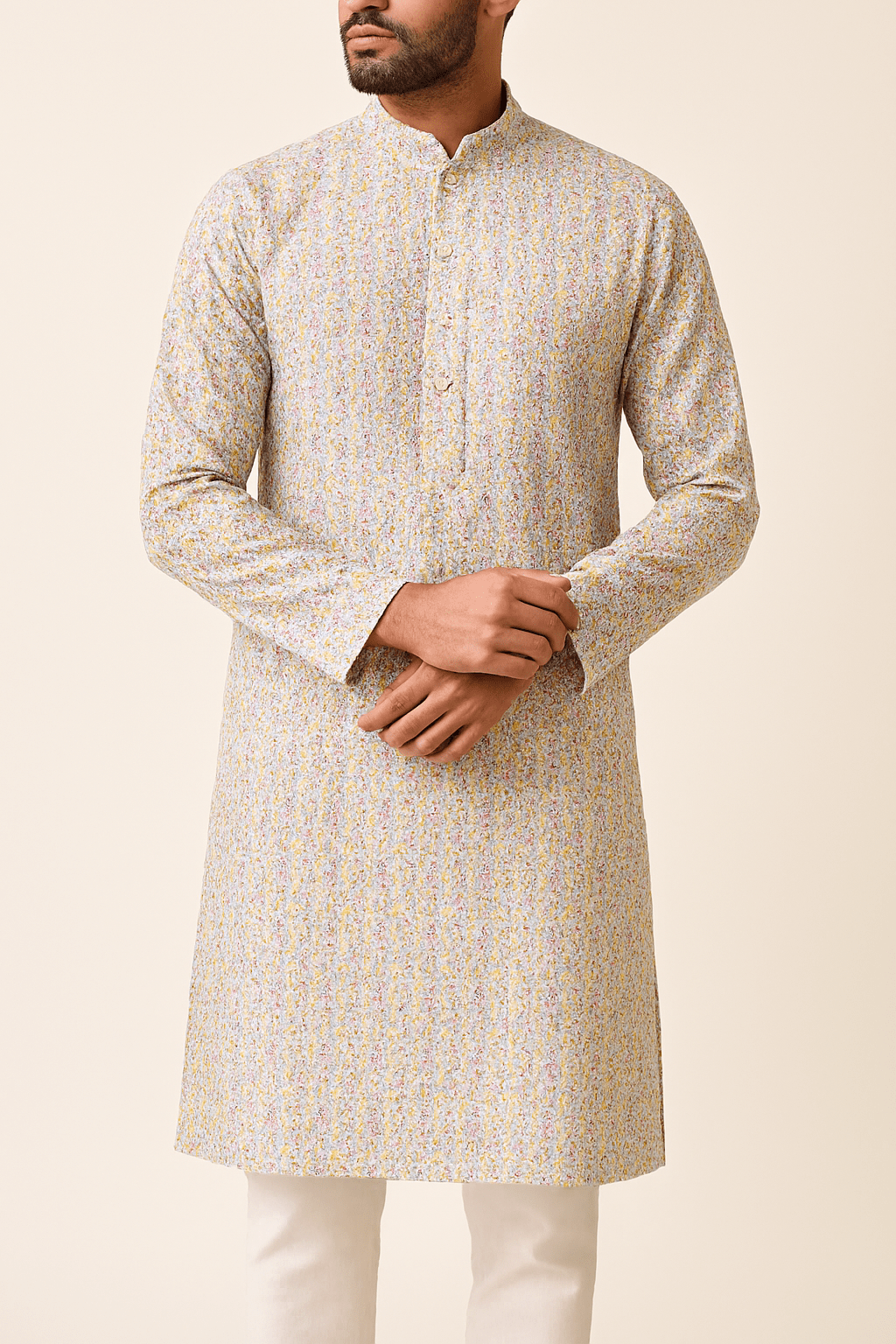 Mint Blossom Multicolour Sequins Cotton Chikan Fabric – 58” Wide, Buttery Soft & Breathable – For Kurta Elegance - Poshak Fabrics