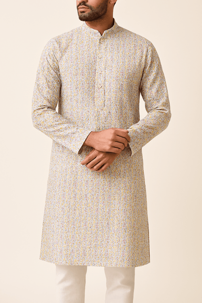 Mint Blossom Multicolour Sequins Cotton Chikan Fabric – 58” Wide, Buttery Soft & Breathable – For Kurta Elegance - Poshak Fabrics