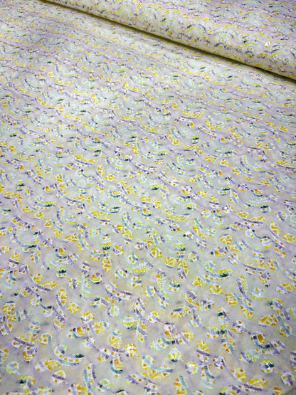 Mint Blossom Multicolour Sequins Cotton Chikan Fabric – 58” Wide, Buttery Soft & Breathable – For Kurta Elegance - Poshak Fabrics