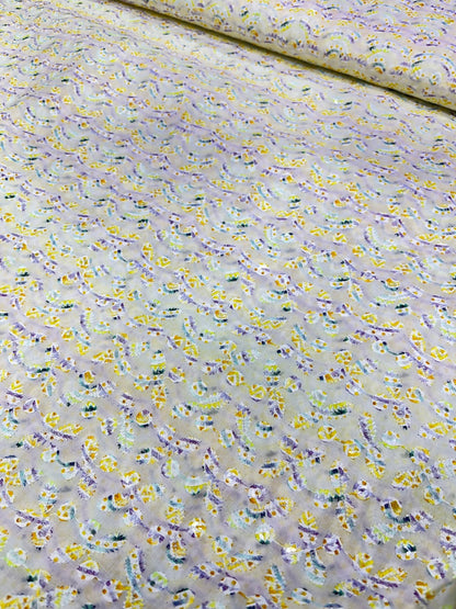 Mint Blossom Multicolour Sequins Cotton Chikan Fabric – 58” Wide, Buttery Soft & Breathable – For Kurta Elegance - Poshak Fabrics