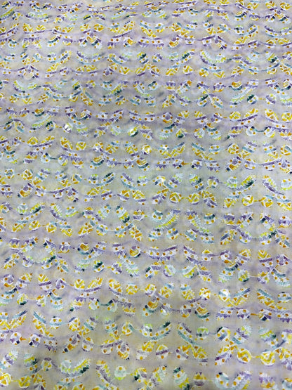 Mint Blossom Multicolour Sequins Cotton Chikan Fabric – 58” Wide, Buttery Soft & Breathable – For Kurta Elegance - Poshak Fabrics