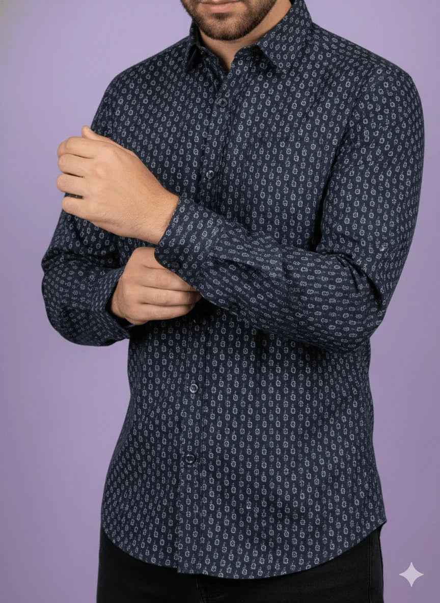 Mohan Premium Lusture Venture Cotton Mix Printed Shirting Fabric – Navy Patterns Collection (36" Width)