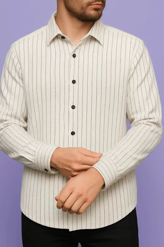 Mohan’s White Strap Texture Shirting Fabric – 36" Soft, Thin & Breathable, Ideal for Well - Stitched Shirts - Poshak Fabrics