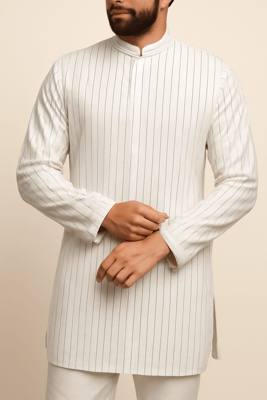 Mohan’s White Strap Texture Suiting Fabric – 36" Soft, Thin & Breathable, Premium Choice for Kurta - Poshak Fabrics