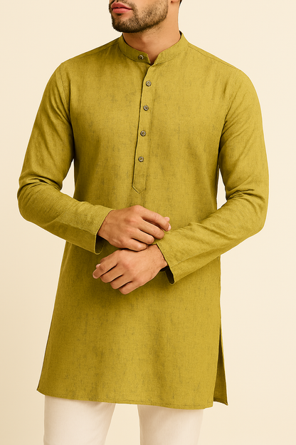 Premium Mustard Addi/Paper Cotton Textured Kurta Fabric – Ultra-Thin & Breathable, 58" Wide