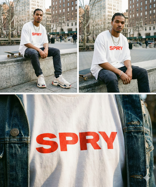 SPRY Oversized white tshirt with red chest logo