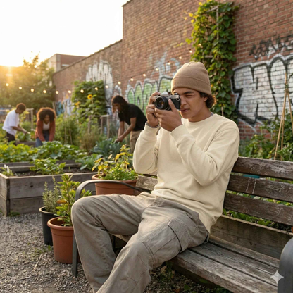 Plains - SPRY by Poshak Men’s Beige Heavyweight Sweatshirt – 450 GSM DTF-Ready Minimal Streetwear