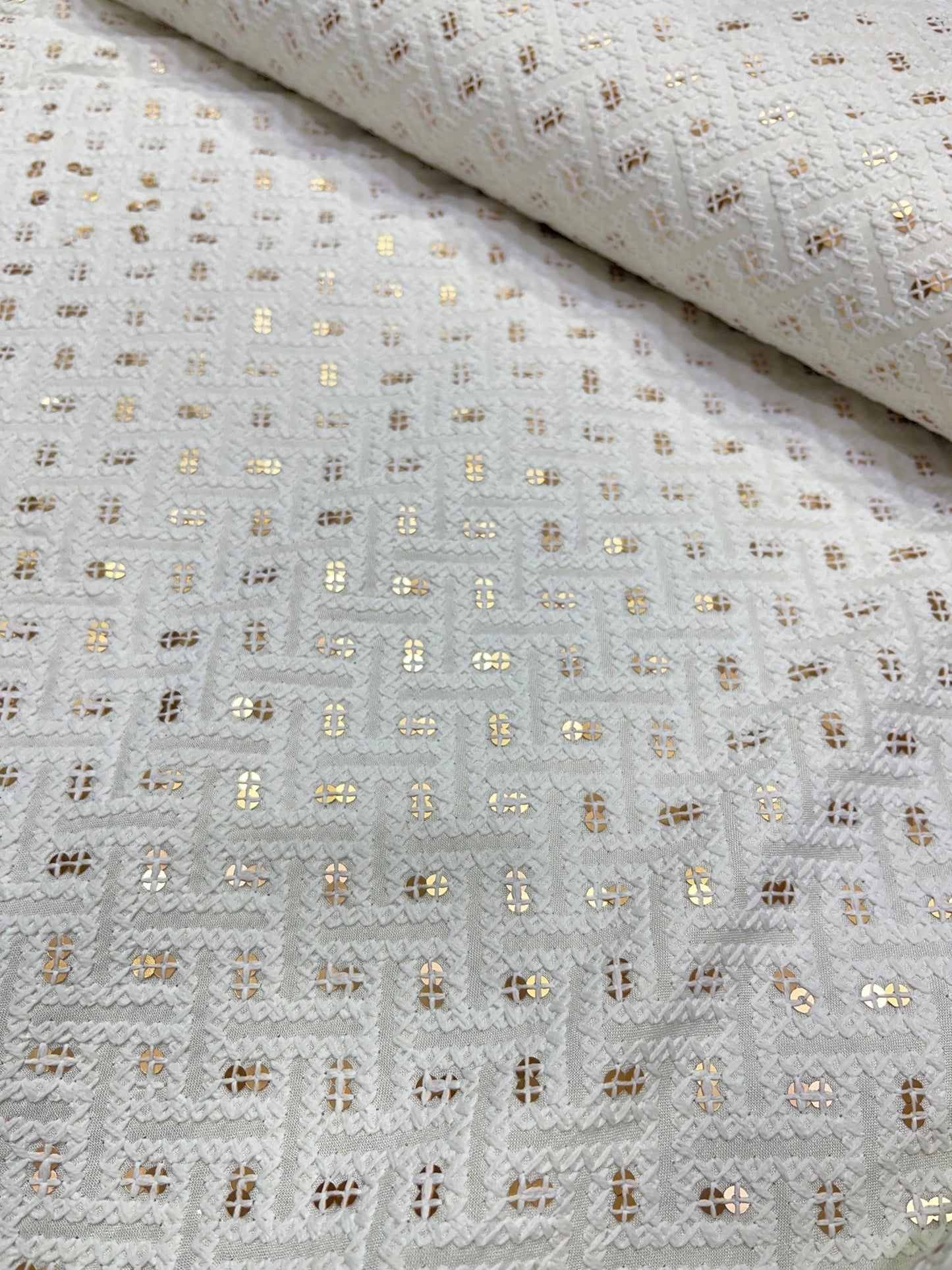 Pastel Sequins Cotton Chikan Fabrics – “Dusky Amethyst”, “Champagne Lace”, “Verdant Whisper”, “Eclipse Silver”, “Blushed Petal” | 58” Wide | Soft & Breathable | Kurta Perfection - Poshak Fabrics