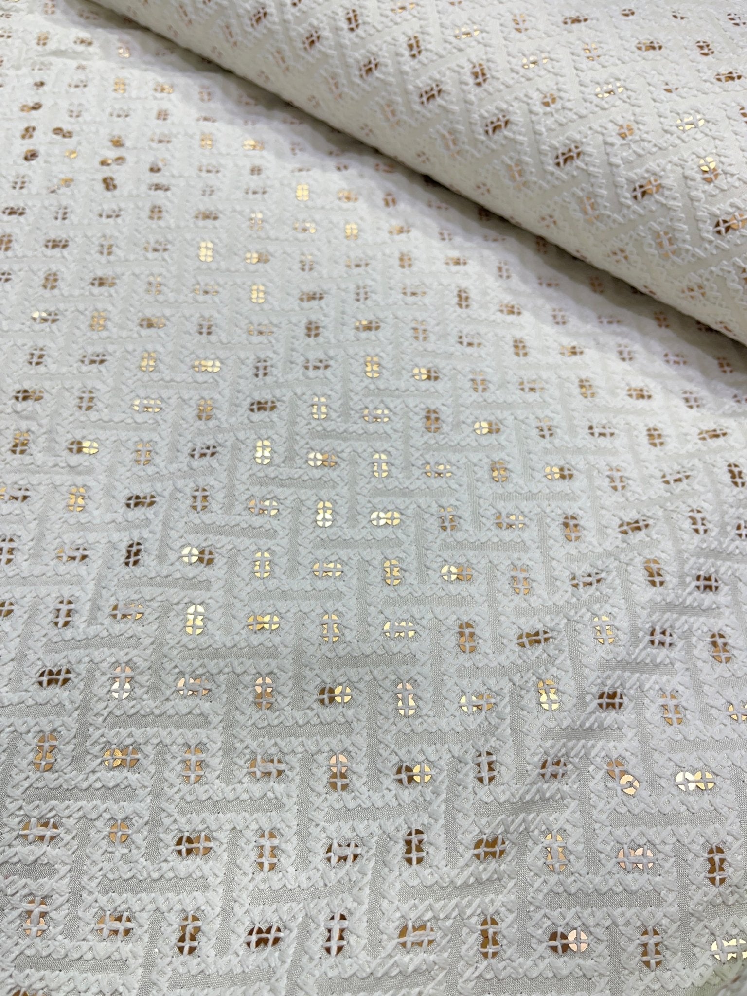 Pastel Sequins Cotton Chikan Fabrics – “Dusky Amethyst”, “Champagne Lace”, “Verdant Whisper”, “Eclipse Silver”, “Blushed Petal” | 58” Wide | Soft & Breathable | Kurta Perfection - Poshak Fabrics