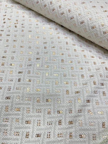 Pastel Sequins Cotton Chikan Fabrics – “Dusky Amethyst”, “Champagne Lace”, “Verdant Whisper”, “Eclipse Silver”, “Blushed Petal” | 58” Wide | Soft & Breathable | Kurta Perfection - Poshak Fabrics