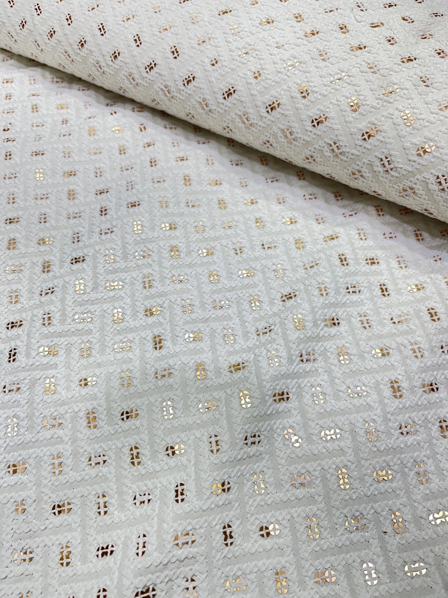 Pastel Sequins Cotton Chikan Fabrics – “Dusky Amethyst”, “Champagne Lace”, “Verdant Whisper”, “Eclipse Silver”, “Blushed Petal” | 58” Wide | Soft & Breathable | Kurta Perfection - Poshak Fabrics