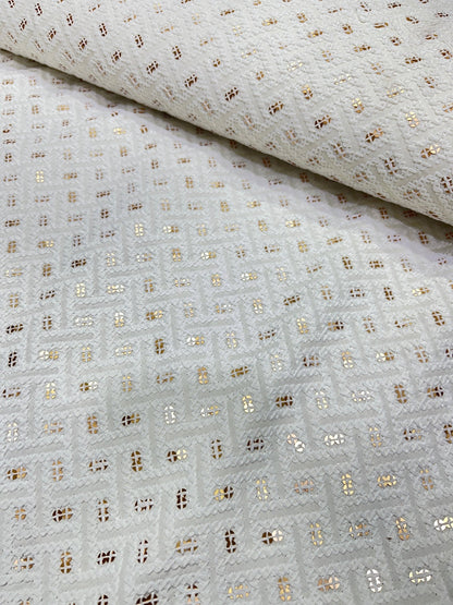 Pastel Sequins Cotton Chikan Fabrics – “Dusky Amethyst”, “Champagne Lace”, “Verdant Whisper”, “Eclipse Silver”, “Blushed Petal” | 58” Wide | Soft & Breathable | Kurta Perfection - Poshak Fabrics