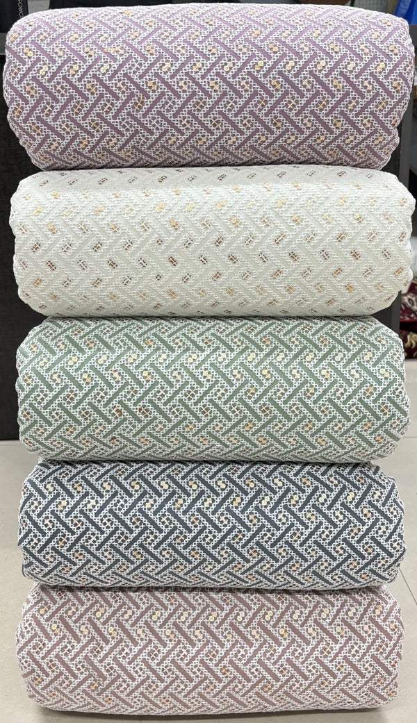 Pastel Sequins Cotton Chikan Fabrics – “Dusky Amethyst”, “Champagne Lace”, “Verdant Whisper”, “Eclipse Silver”, “Blushed Petal” | 58” Wide | Soft & Breathable | Kurta Perfection - Poshak Fabrics